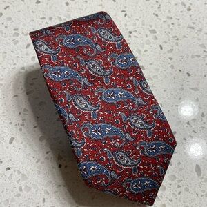 Christian Dior Paisley Silk Tie blue paisley on red background L 59” made in USA